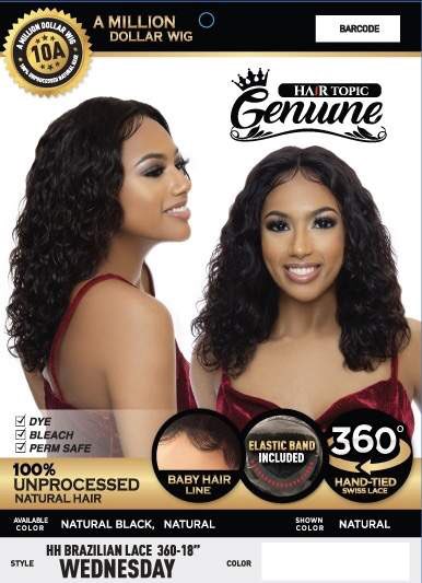 Hair Topic Genuine 10A 100% Brazilian Human Hair 360 Lace Wig 18" Wednesday