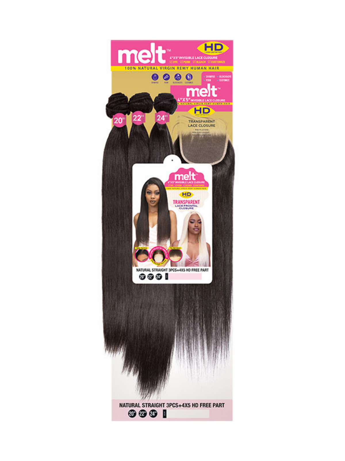 Janet Collection Melt 100% Virgin Remy Human Hair Bundle Weave - Natural Straight 3PCS + 4X5 HD Closure