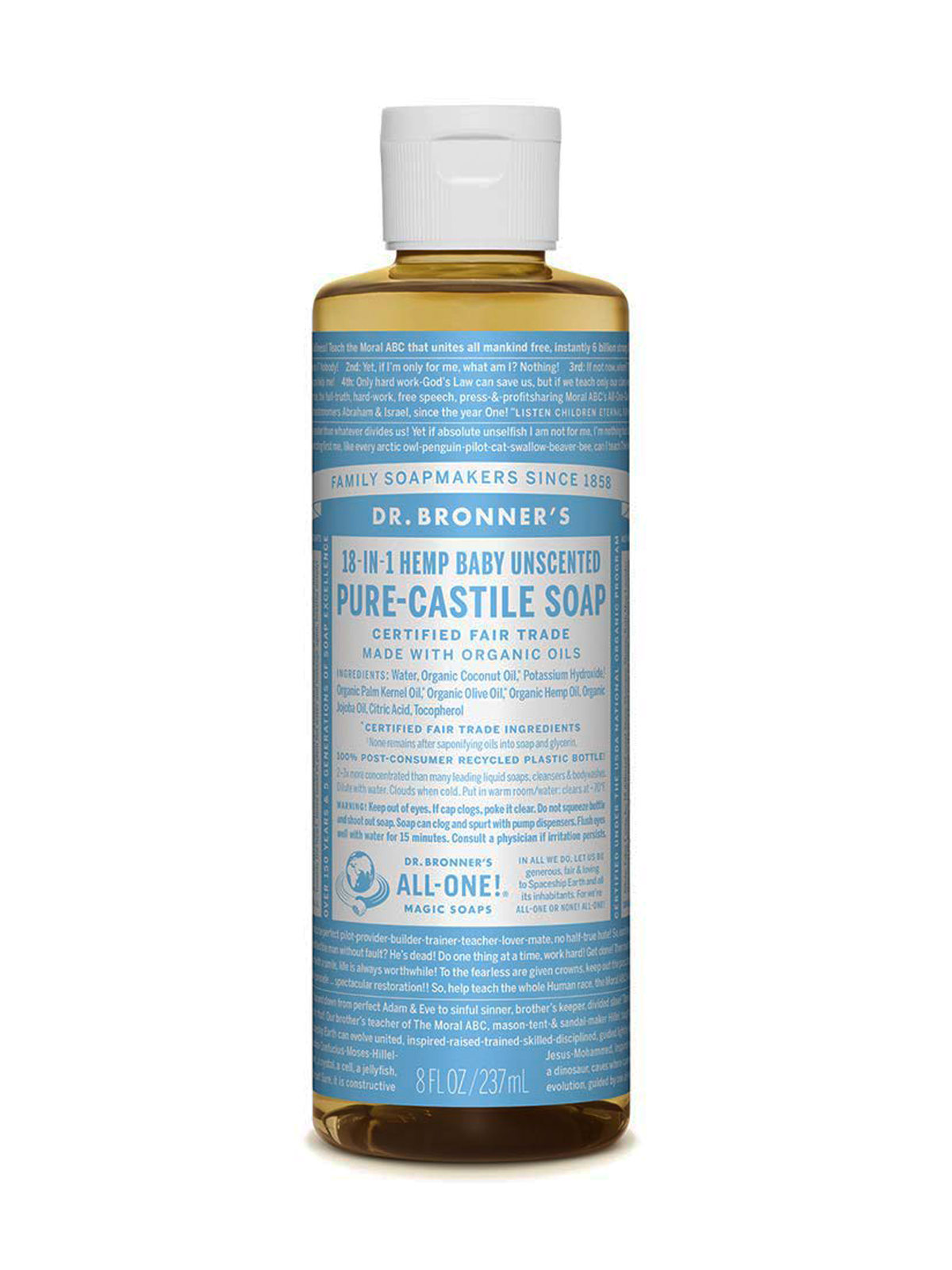 Dr Bronner's Pure Castile Liquid Soap Baby Unscented 8oz