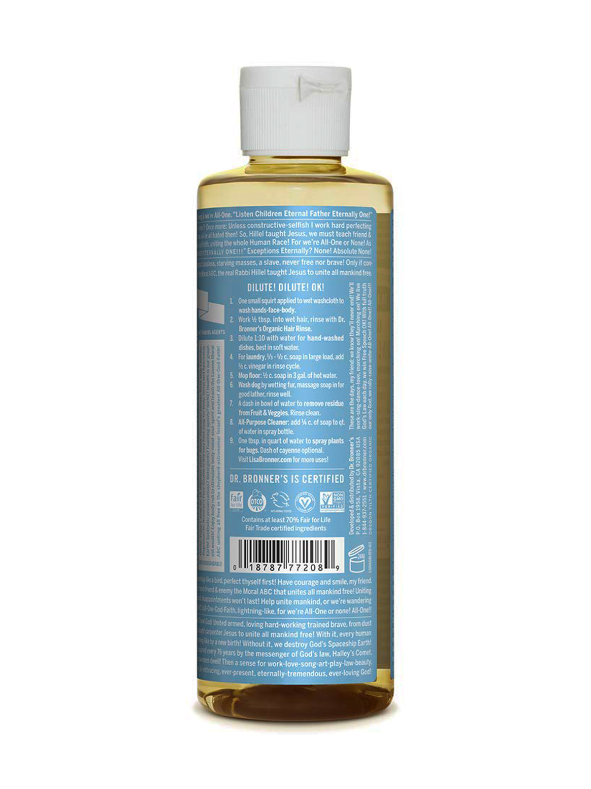 Dr Bronner's Pure Castile Liquid Soap Baby Unscented 8oz